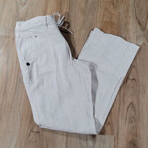 💜Dalia Cream & Tan Striped Linen Pants w/Pockets Size 6/28
